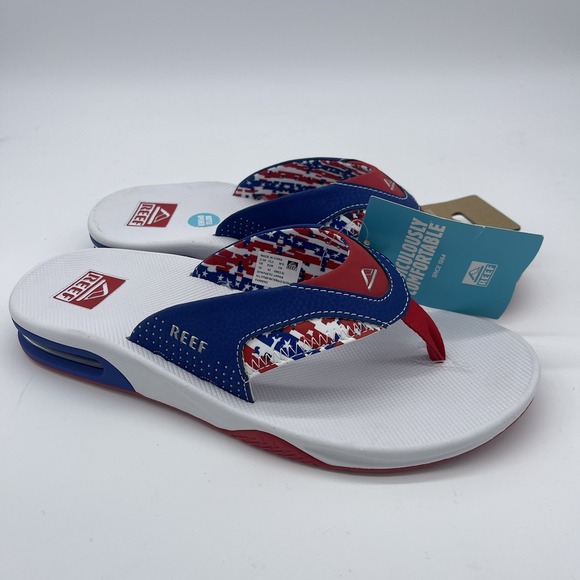 Reef Fanning Flip Flop Mens 10 Patriotic Red White Blue USA Bottle Opener Sandal